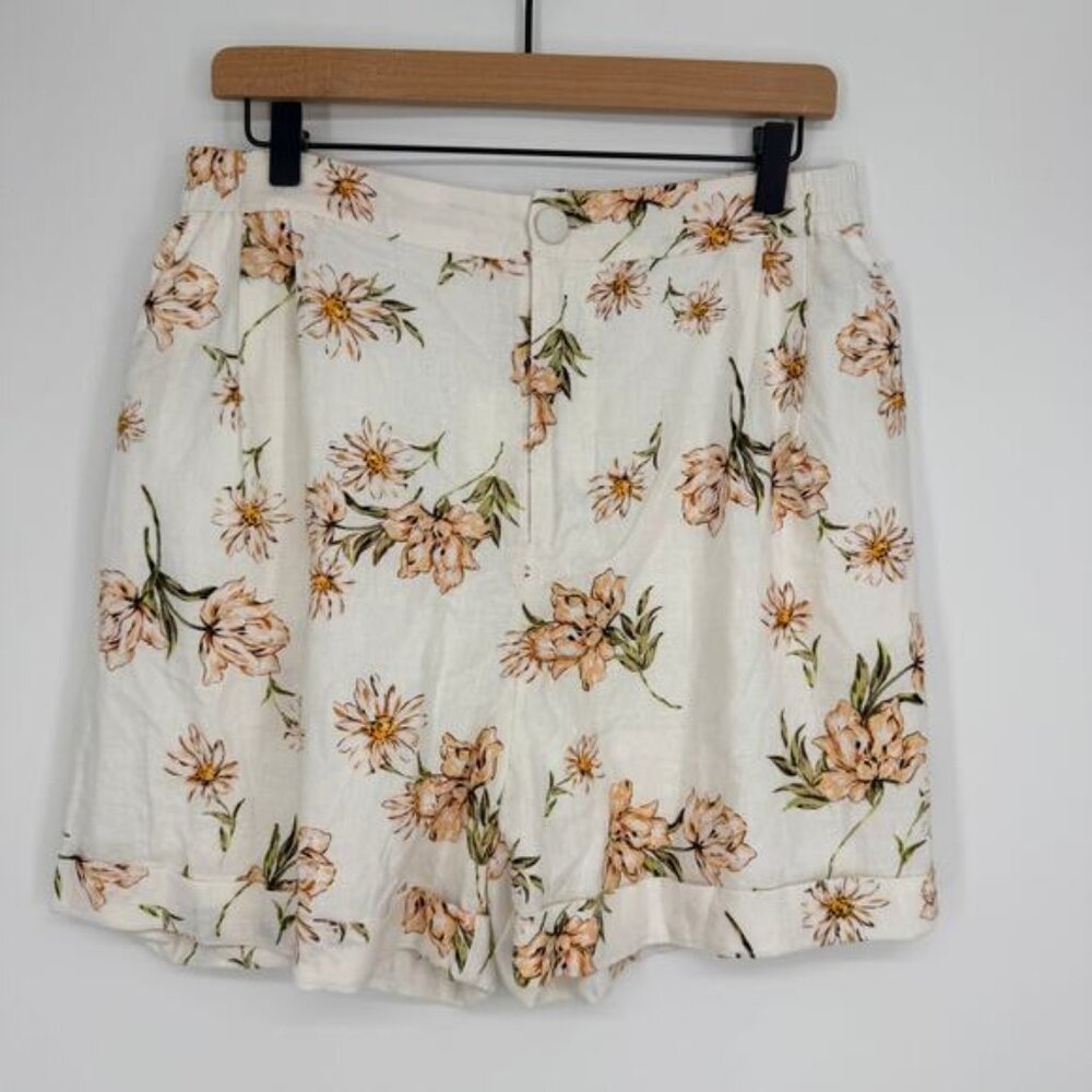 GB Floral Cuffed Lined Linen Blend Feminine Shorts Pockets New Womens Large